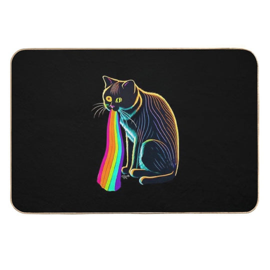 Neon Cat Rainbow Sic Vomit Puke  Absorbent Bath Mat