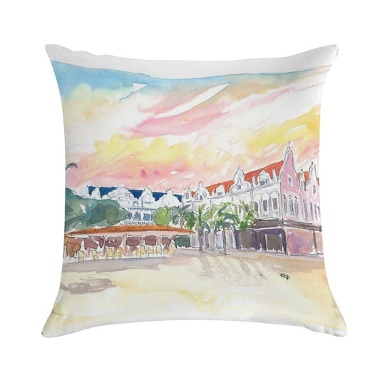 Oranjestad Aruba Caribbean Flair with Plaza  Daniel Leo Soft Anti-Pilling Throw Pillow