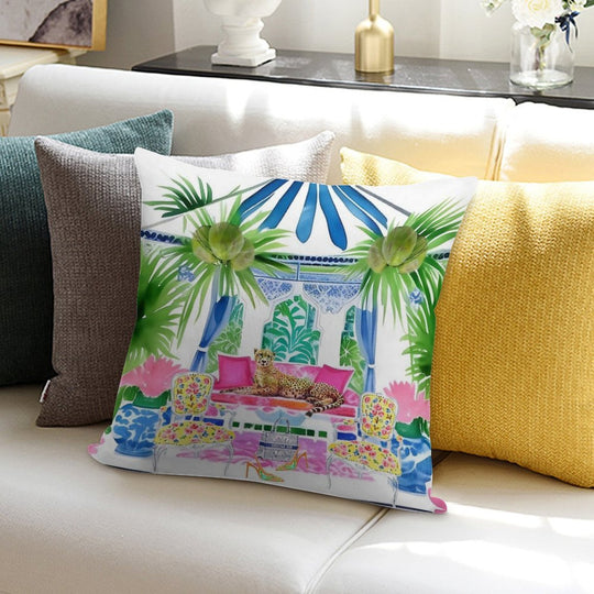 Preppy Cheetah in Stripy Blue Cabana Soft Multiple Sizes Throw Pillow