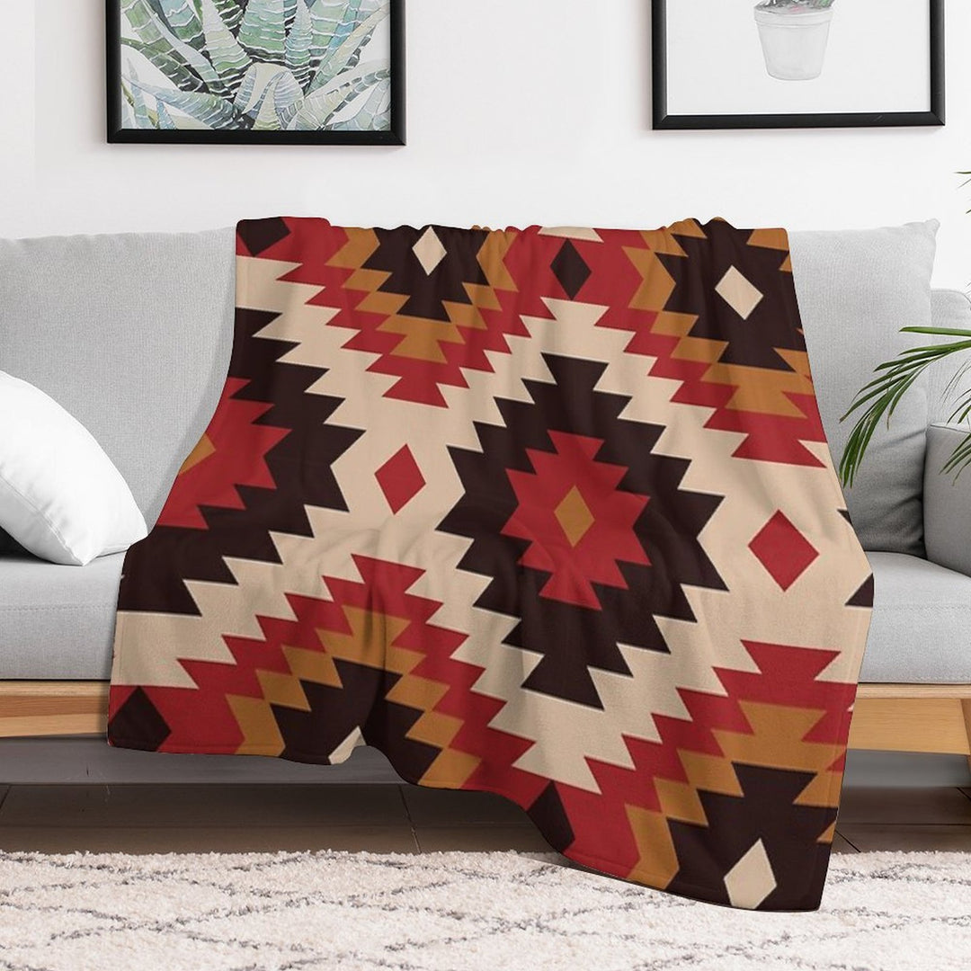 Navajo Red And Mustard Plush Throw Blanket