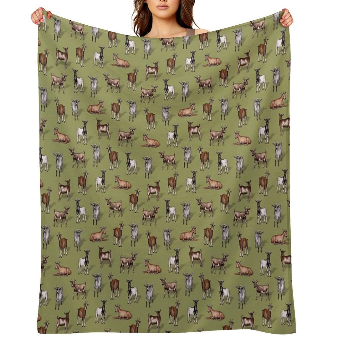 Tiny Goats on Green - Goat Herd Pattern Versatility Throw Blanket