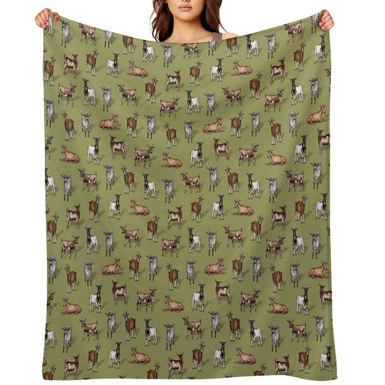 Tiny Goats on Green - Goat Herd Pattern Versatility Throw Blanket