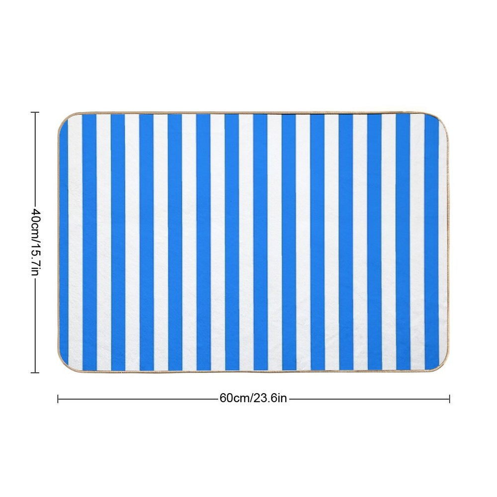 Vertical Blue And White Striped  Toxin-Free Bath Mat