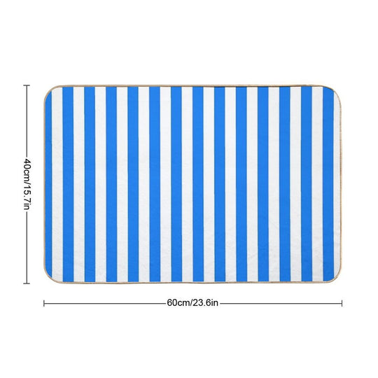 Vertical Blue And White Striped  Toxin-Free Bath Mat