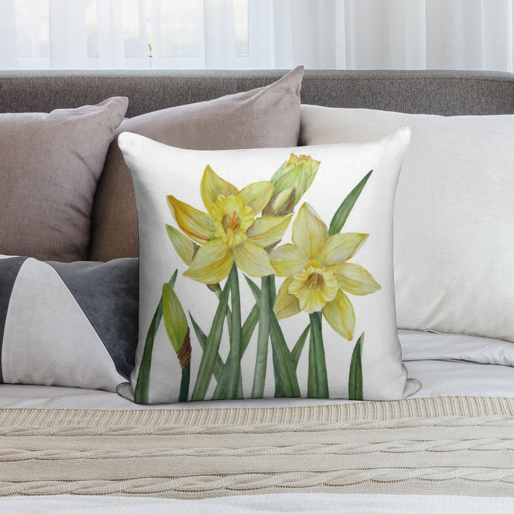 Watercolour Daffodils Botanical Illustration Soft Warmth Comfort Throw Pillow