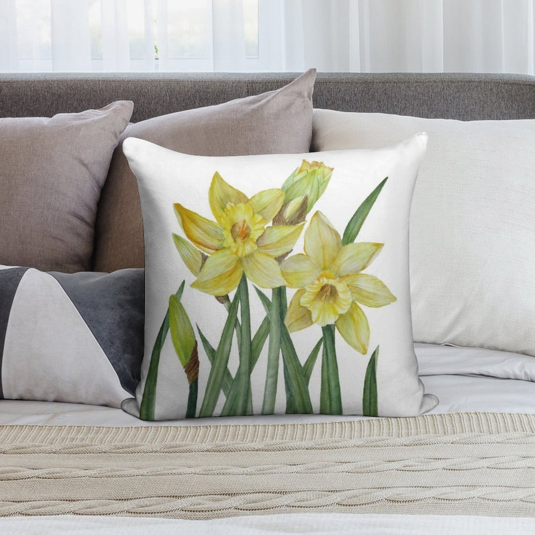 Watercolour Daffodils Botanical Illustration Soft Warmth Comfort Throw Pillow