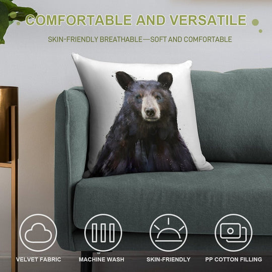 Black Bear Soft Anti-Pilling Throw Pillow
