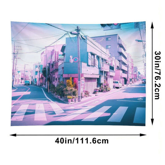 Anime in Real Life Vaporwave Summer Day in Tokyo Residential Area Tapestry