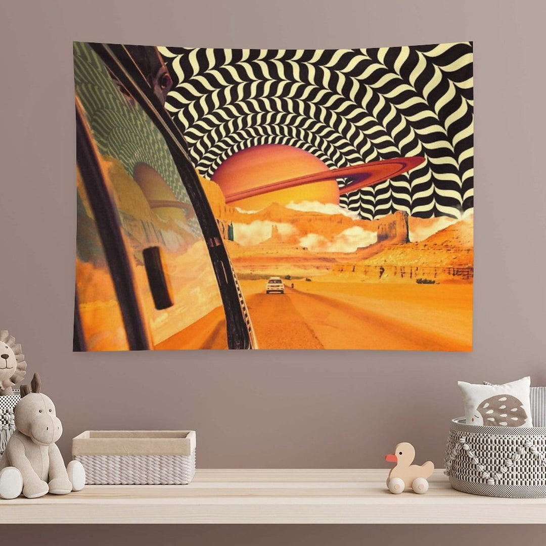Illusionary Road Trip 2 - OpArt Space Adventure Sci-fi Collage Art Tapestry