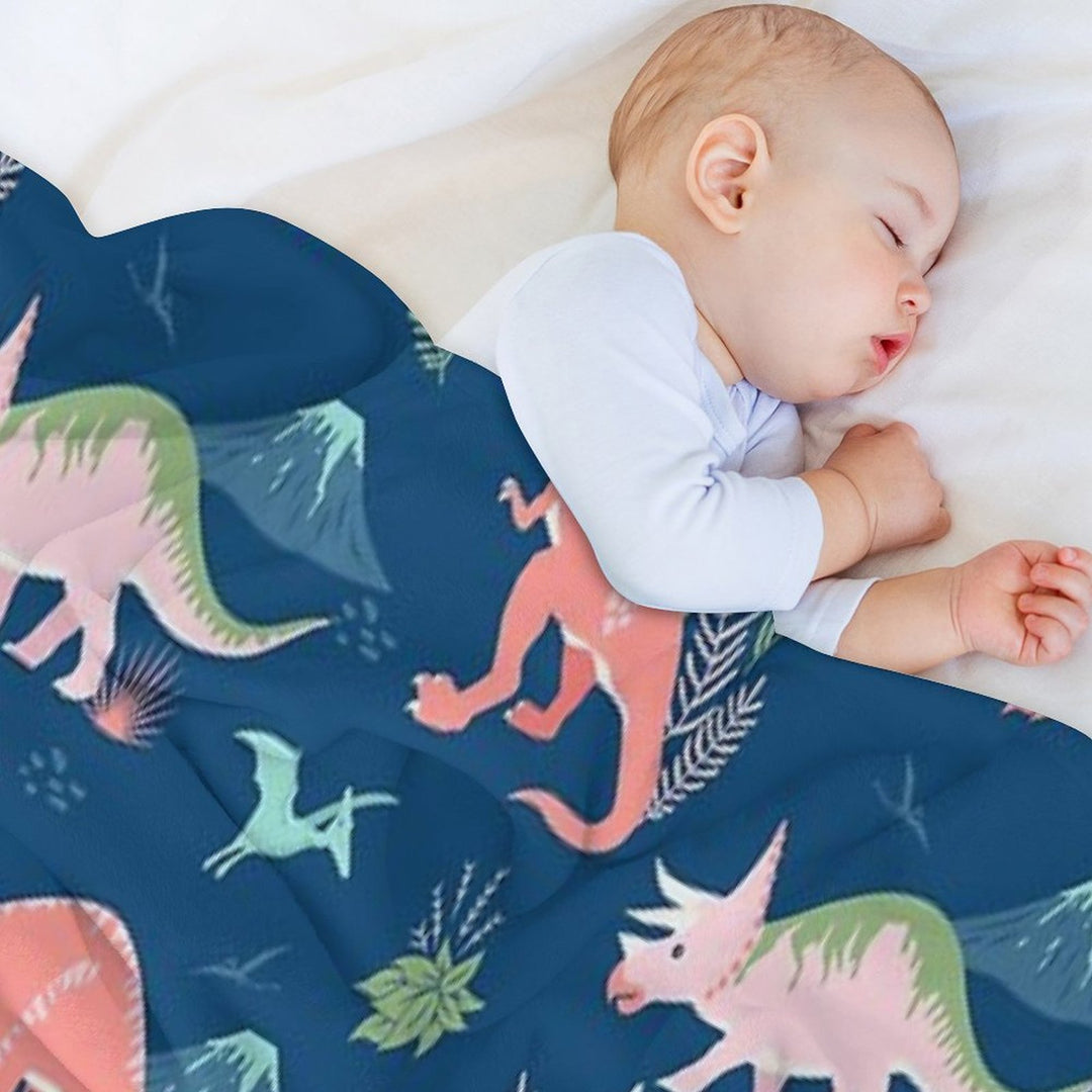 Jurassic Dinosaur in Blue + Coral Wrinkle-free Throw Blanket