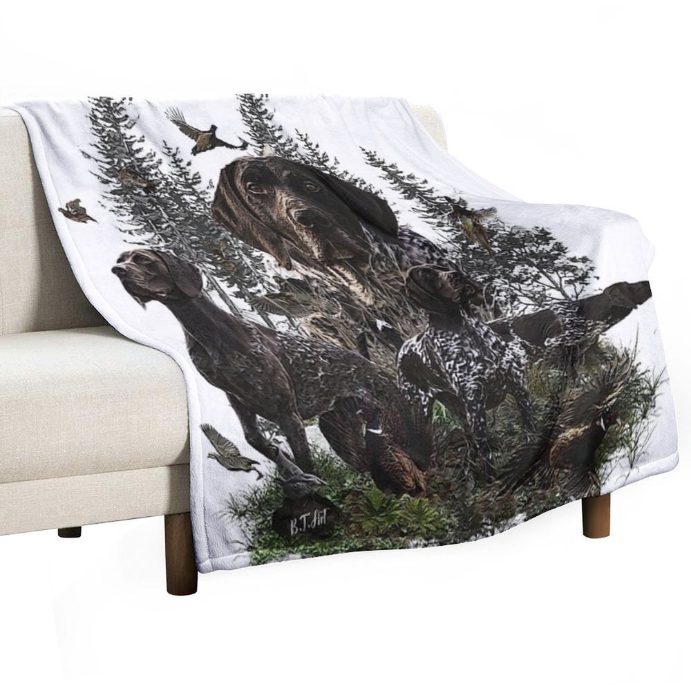 German Shorthaired Pointer, Bird Hunting Season Easy Care Throw Blanket