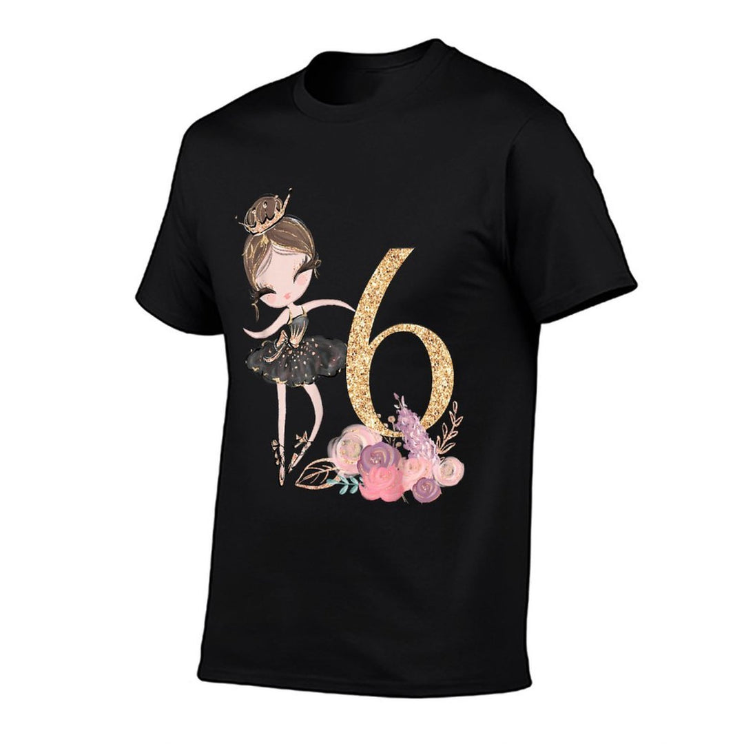 6th Birthday Ballerina Dancer Ballet Swan Tutu Girls Six  Tagless Design T-Shirt