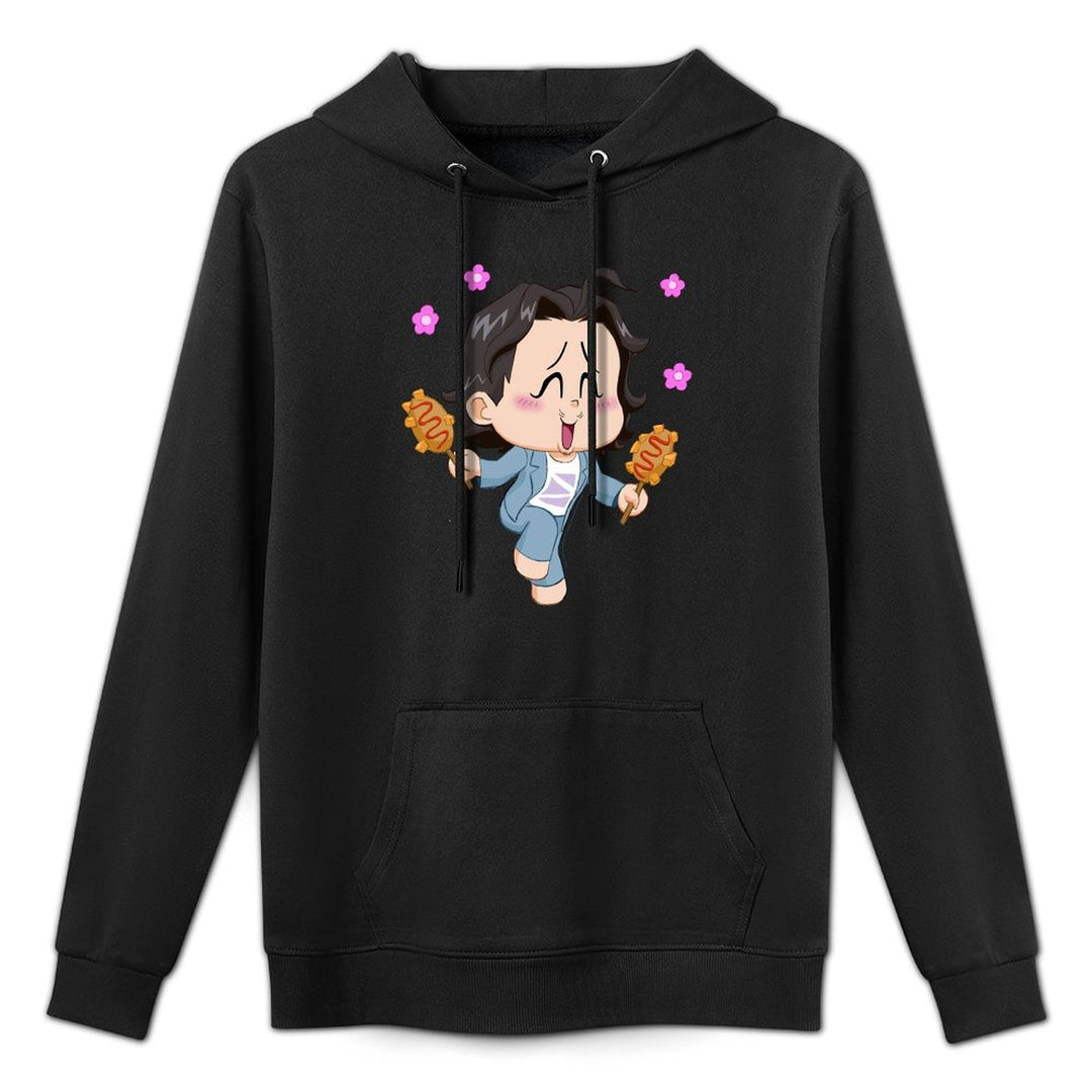 KPop Demon Hunters Chibi Bobby Enjoying Corn Dogs Sweatshirt Shape Retention Hoodie