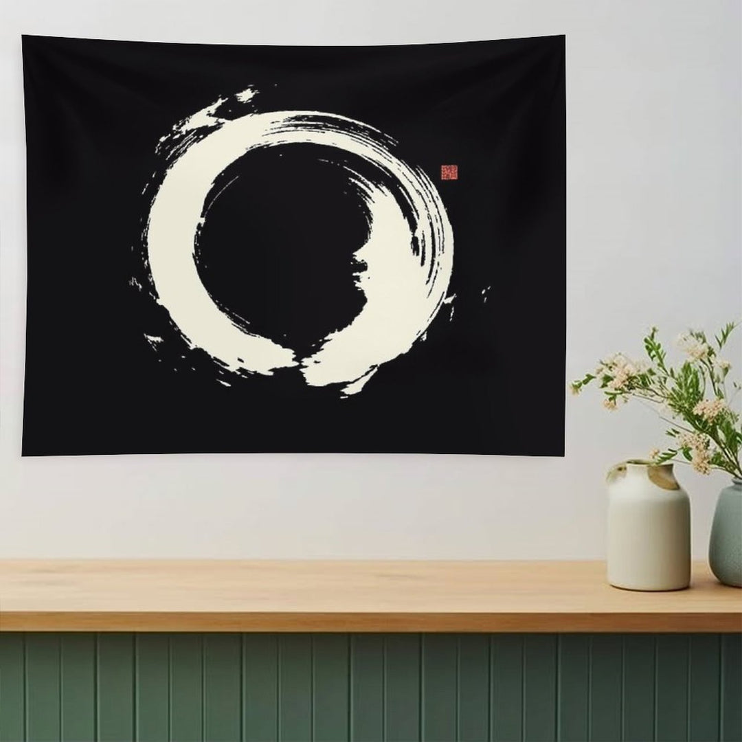 Black Ensō  Japanese Zen Circle Tapestry
