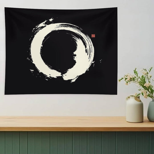 Black Ensō  Japanese Zen Circle Tapestry