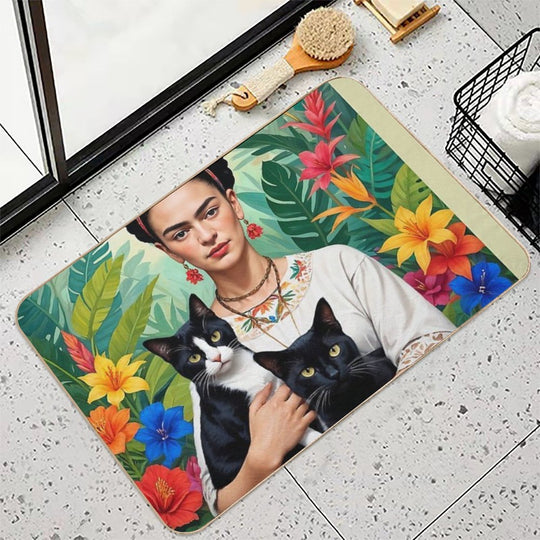 Frida Kahlo  Flowers Black Cats  Kittens  Frida Kahlo  Toxin-Free Bath Mat