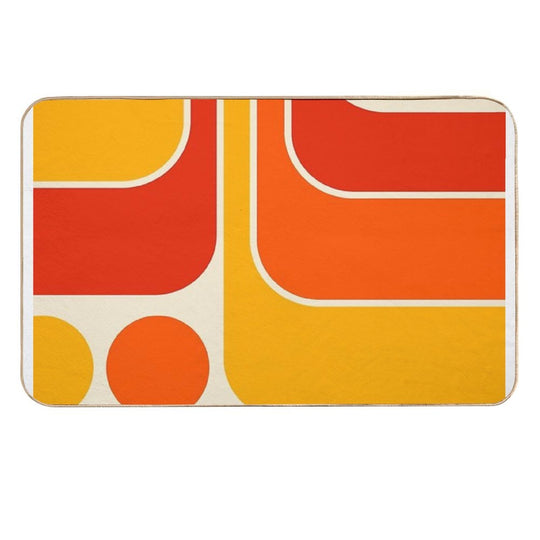 Retro Geometric Design 687 Red Orange Yellow And Beige  Easy Maintenance Bath Mat