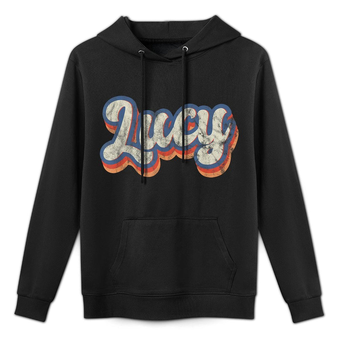 Lucy Personalized Name Custom Lettering 70s Kangaroo Pocket Hoodie