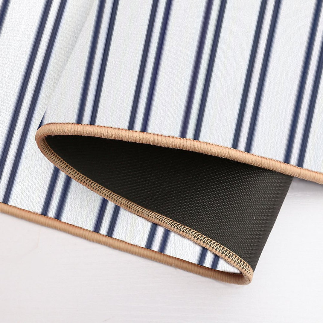 White And Navy Double Stripes  Eco-Friendly Bath Mat