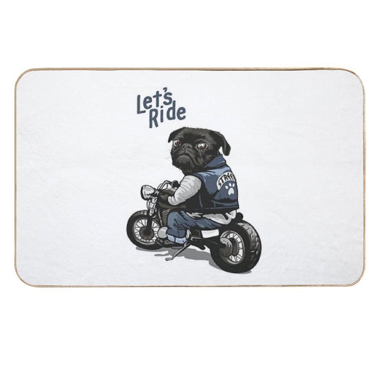Let's Ride Motorcycle Big Bike Black Pug Dog T-Shirt Durable Bath Mat
