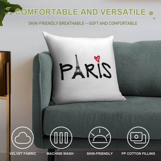 Paris with Eiffel Tower And Red Heart Soft Multiple Sizes Throw Pillow