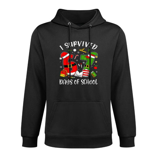 I Survived 67 Days of School Christmas Santa Teacher Adjustable Hood Hoodie