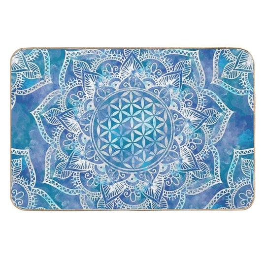 Flower of Life in Lotus - Watercolor Blue  Eco-Friendly Bath Mat