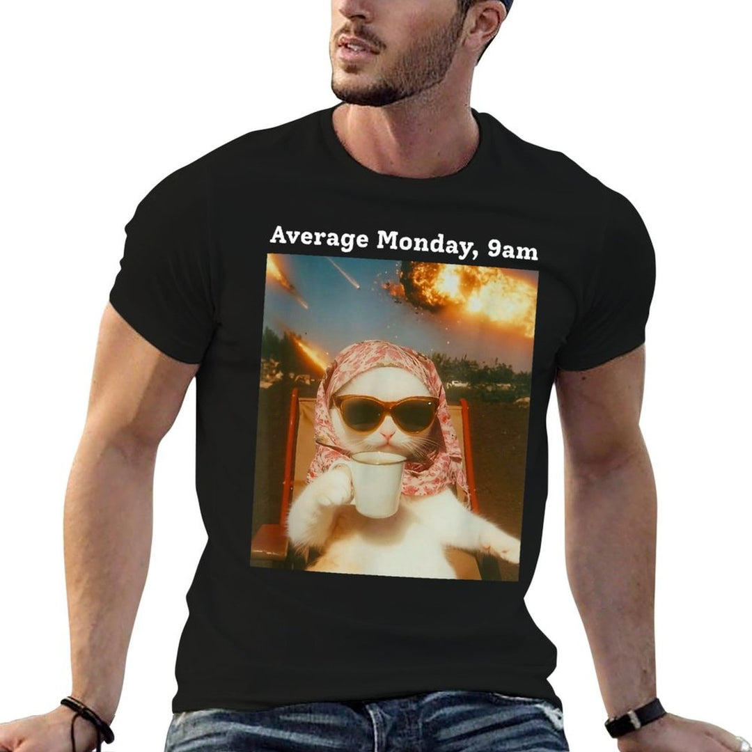 Cat Meme Average Monday 9AM Funny Sarcastic Back to Work  Heathered Texture T-Shirt