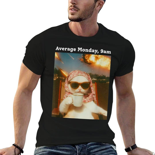 Cat Meme Average Monday 9AM Funny Sarcastic Back to Work  Heathered Texture T-Shirt