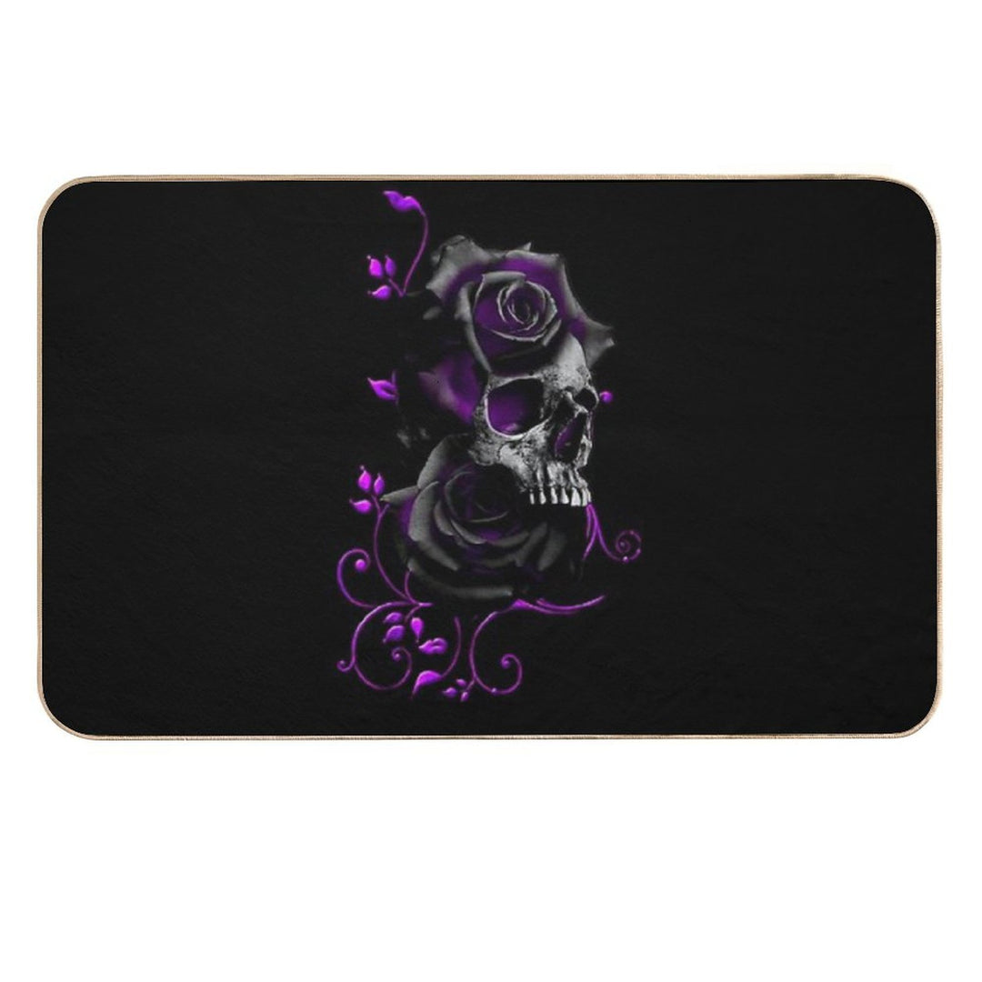 Skull with Black And Purple Roses  Fade-Resistant Bath Mat