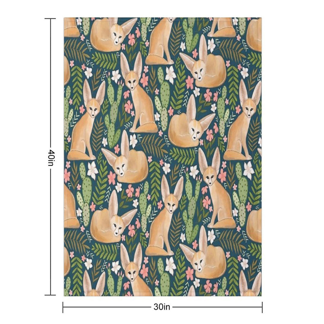 Fantastic Fennec Foxes on Navy Wrinkle-free Throw Blanket