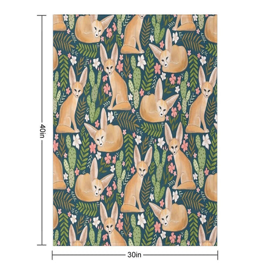 Fantastic Fennec Foxes on Navy Wrinkle-free Throw Blanket
