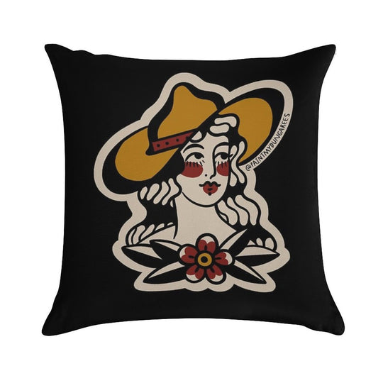 Traditional Cowgirl Tattoo Flash Soft Reinforced Edging Throw Pillow