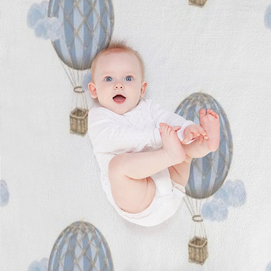 Blue Vintage Hot Air Balloon Shrink-resistant Throw Blanket