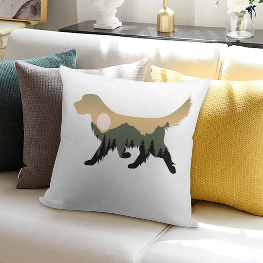 Golden Retriever Dog Forest Mountain Sunset Gift Soft Short Plush Fabric Throw Pillow