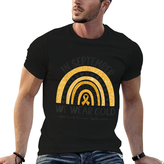 in September We Wear Gold Rainbow Childhood Cancer Awareness  Oversized Silhouette T-Shirt