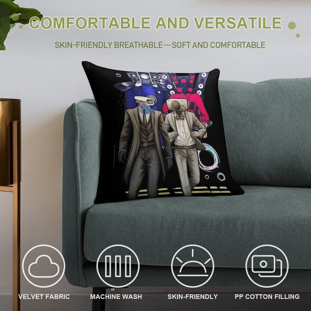 Caméraman And Speákerman Funny Soft Bedroom Essential Throw Pillow