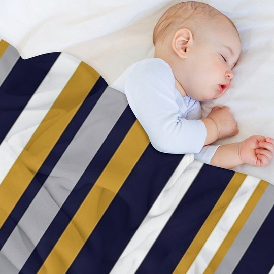 Modern Stripes Vertical Pattern in Honey Mustard Yellow, Dark Navy Blue, Gray, And White. Minimalist Color Block Durable Throw Blanket