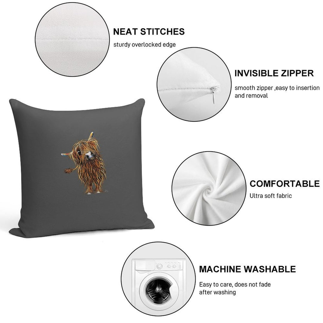 HiGHLaND CoW PRiNT SCoTTiSH ' CoooWeee ON GReY ' BY SHiRLeY MacARTHuR Soft Easy Maintenance Throw Pillow