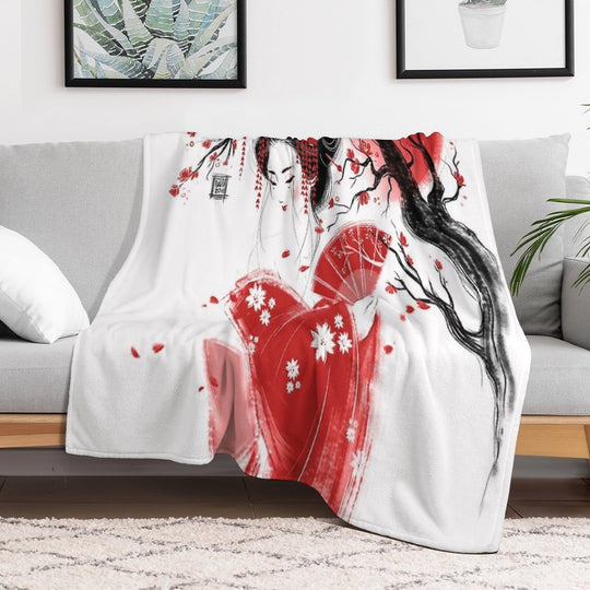 Red Geisha Machine-washable Throw Blanket
