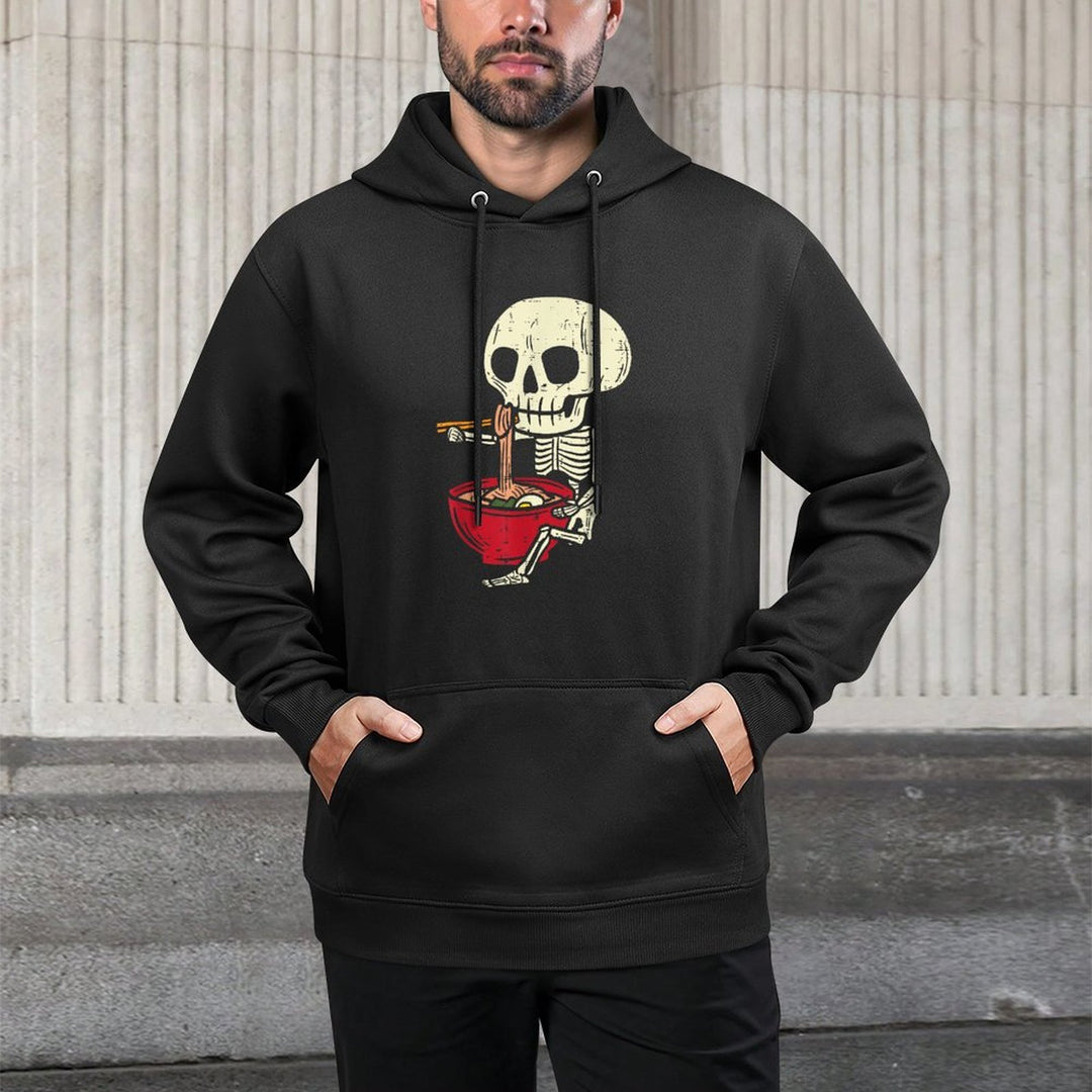 Skeleton Skull Eating Ramen Cute Anime Halloween Boys Girls Kangaroo Pocket Hoodie