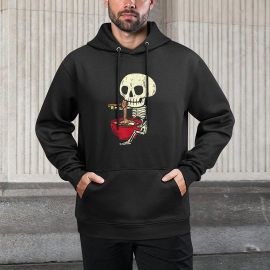 Skeleton Skull Eating Ramen Cute Anime Halloween Boys Girls Kangaroo Pocket Hoodie