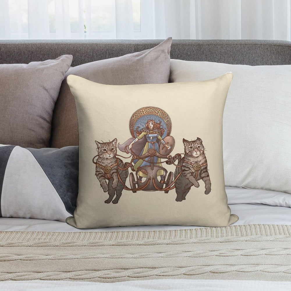 Freya Driving Her Cat Chariot Soft Gift Ready Throw Pillow