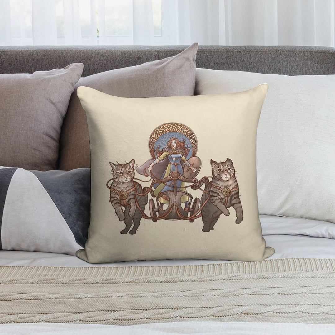 Freya Driving Her Cat Chariot Soft Gift Ready Throw Pillow
