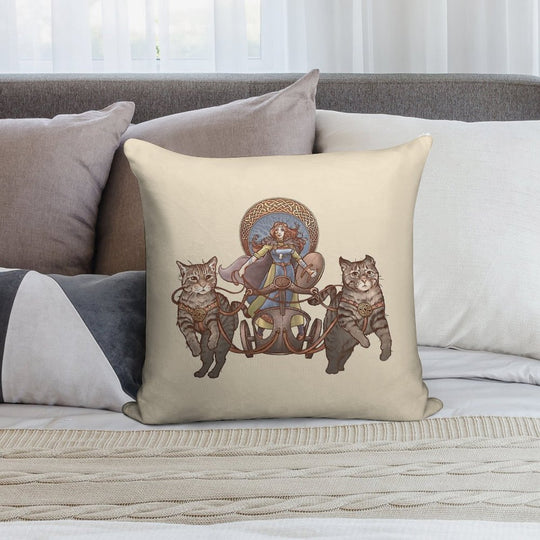 Freya Driving Her Cat Chariot Soft Gift Ready Throw Pillow