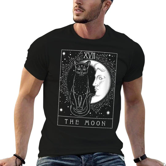 Womens Tarot Card Crescent Moon And Cat Graphic  Easy-care T-Shirt