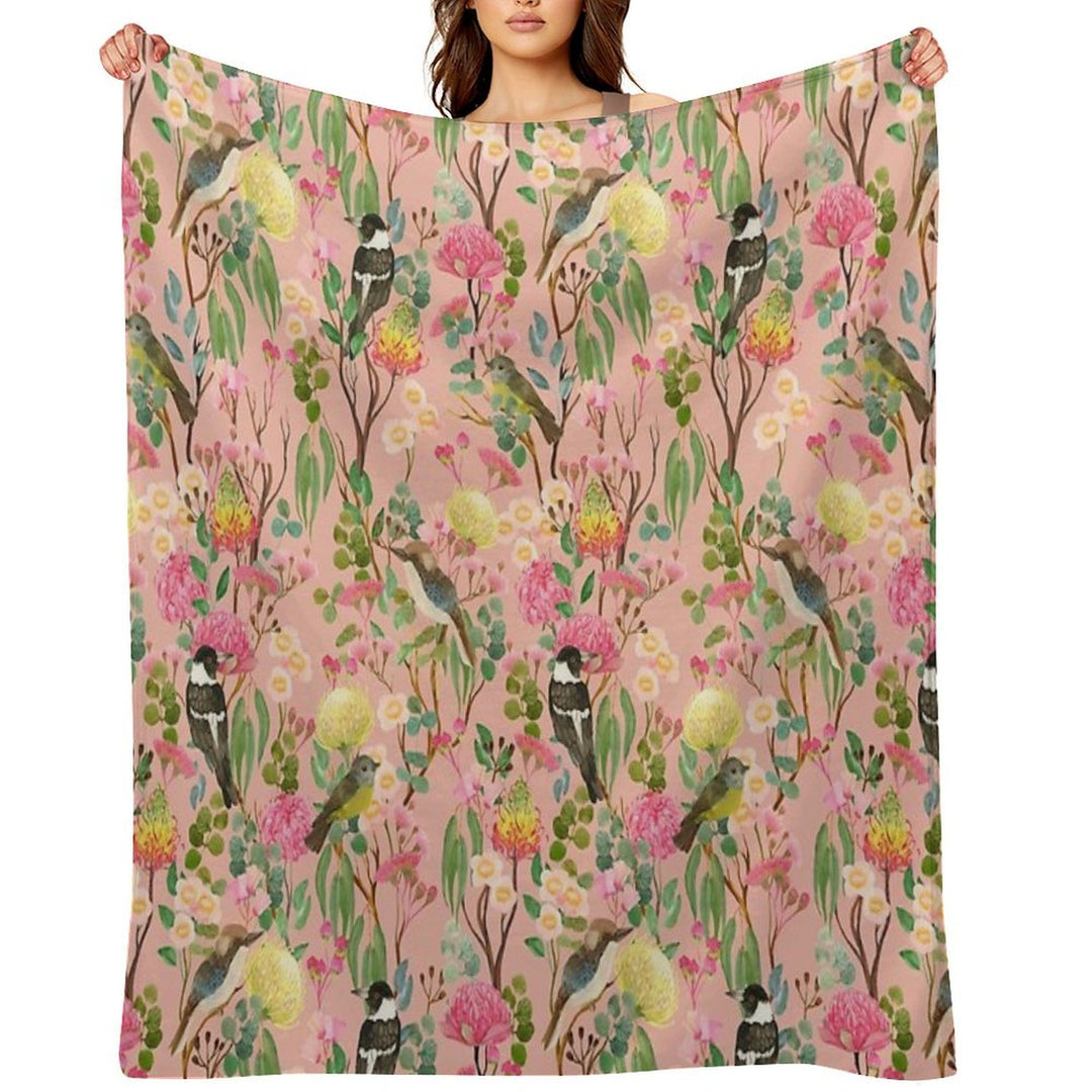 Australian Birds And Blooms Native Flora Chinoiserie Velvety-soft Throw Blanket