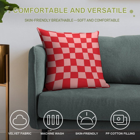 Hand Drawn Checkerboard Pattern (redpink) Soft Hidden Zipper Throw Pillow