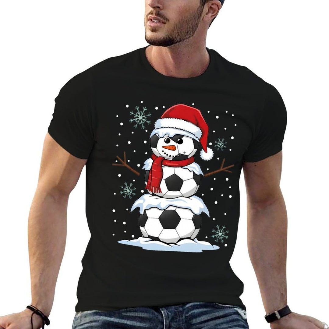Christmas Soccer Ball Funny Snowman Xmas Pajamas Men Boys  Versatile T-Shirt