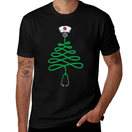 Stethoscope Christmas Tree Nurse Christmas Scrub Top Xmas  Durable T-Shirt